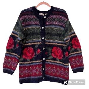 Skyr Chunky Knit Mohair Blend Vintage Cardigan Size Large